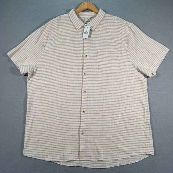 Marine Layer Classic Selvage Shirt Mens‎ 2XL Pink Beige Warm Stripe Stretch New